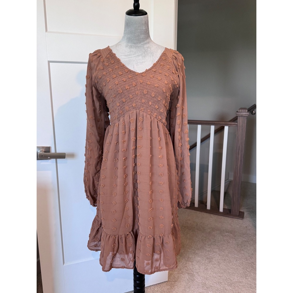 J.NNA Swiss Dot Smocked Empire Waist Mini Dress Terracotta Mauve Plus 3XL NEW